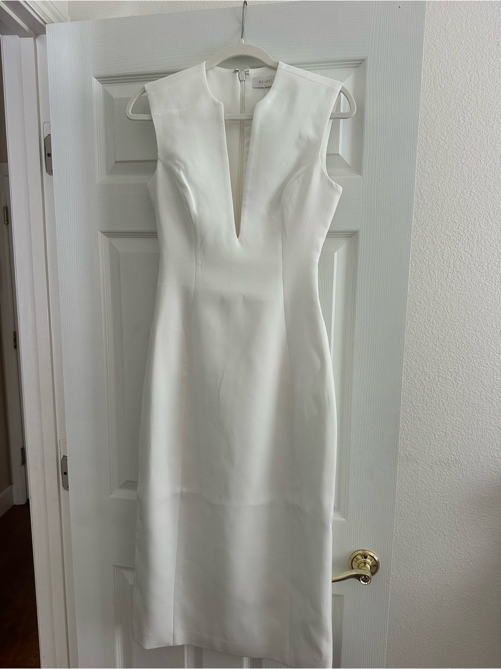 Meshki White Sleeveless V-Notch Midi Dress